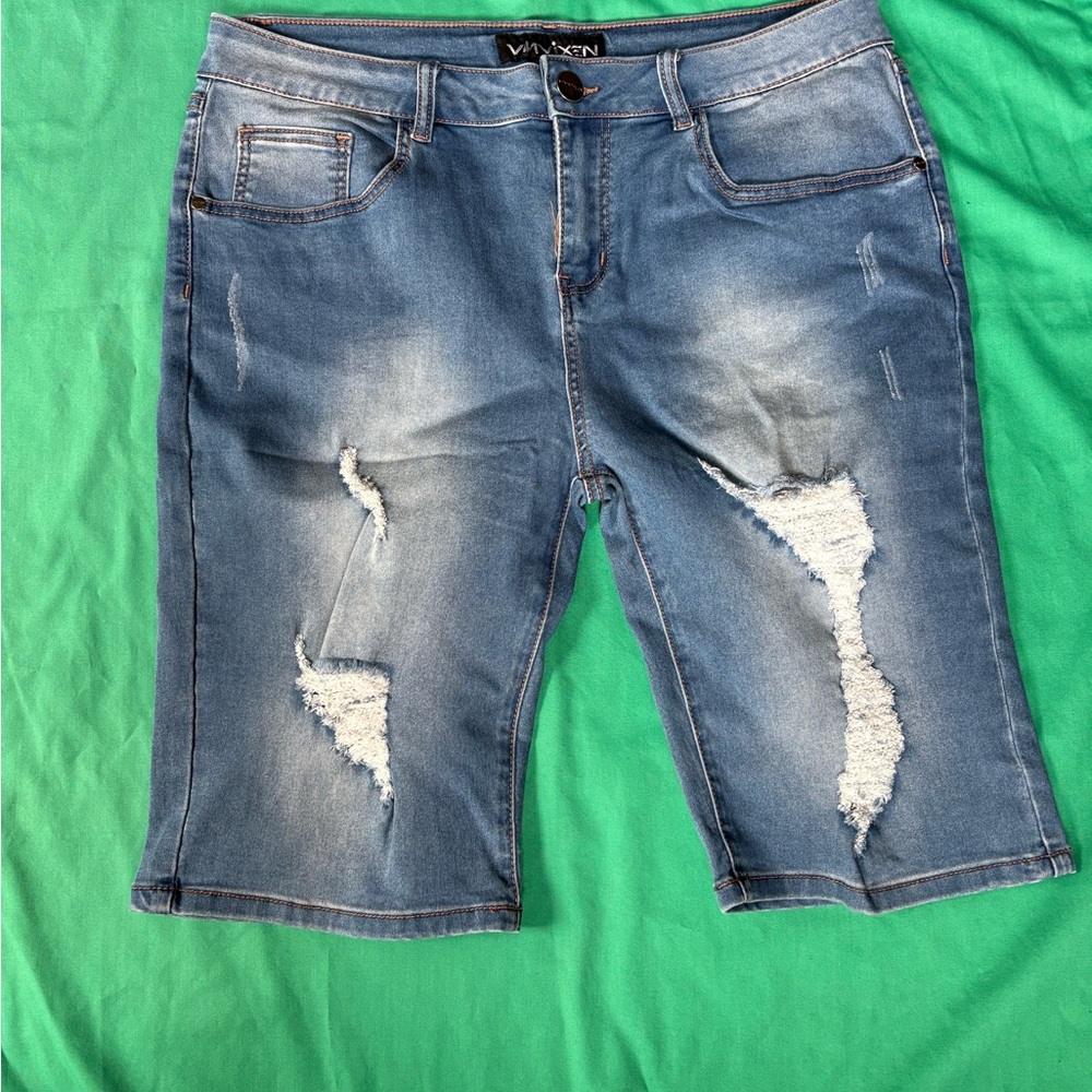 Distressed Blue Jean Shorts
